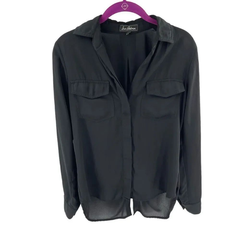Sam Edelman zipper cold shoulder top blouse shirt small EUC black